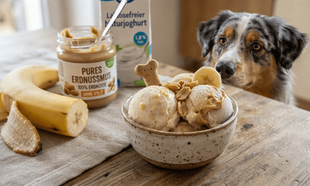 Erdnussbutter-Bananen-Eis für Hunde in einer Silikonform