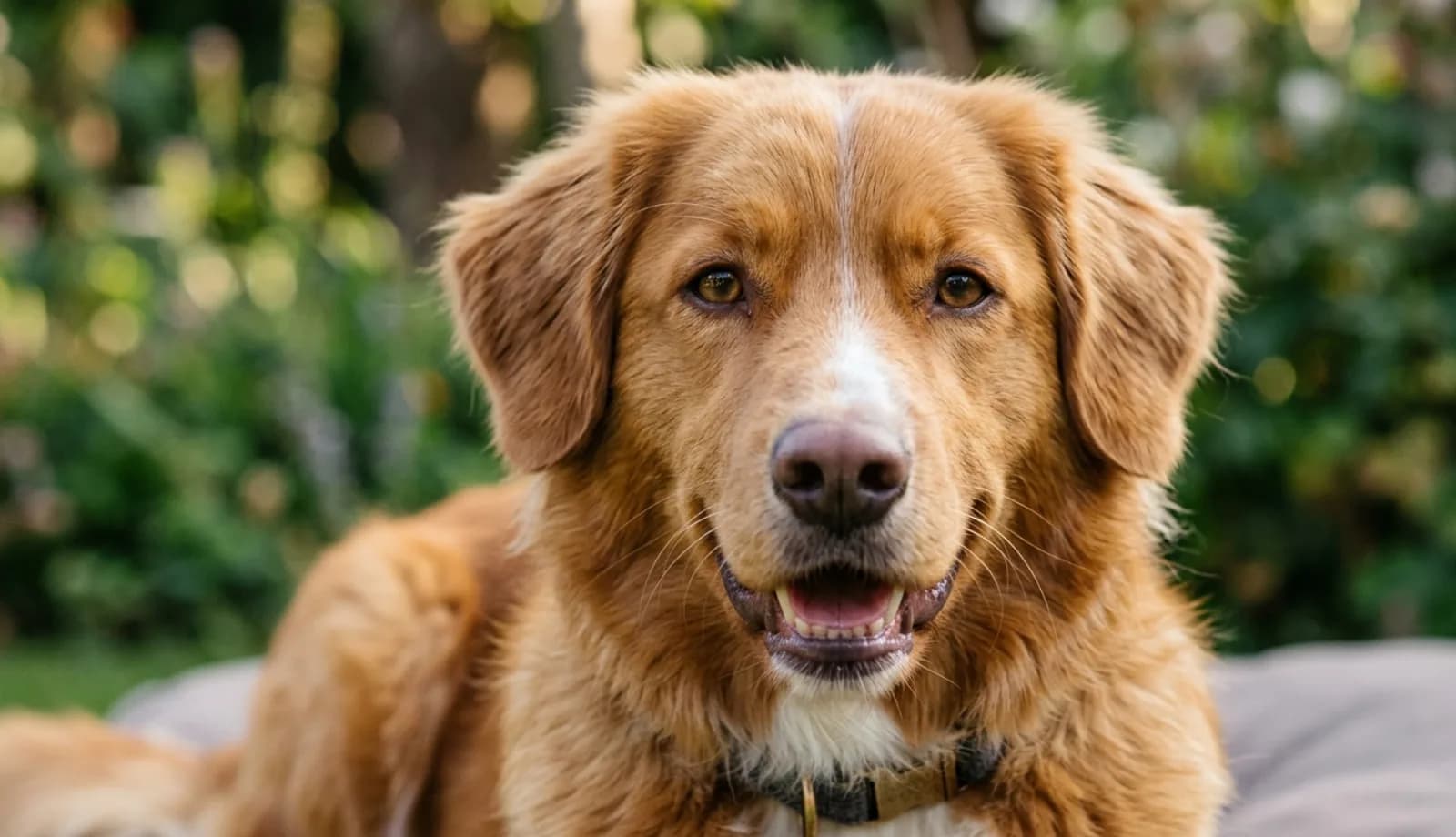 Entspanntes Hundegesicht mit weichen Augen – typische Wohlfühl-Körpersprache.
