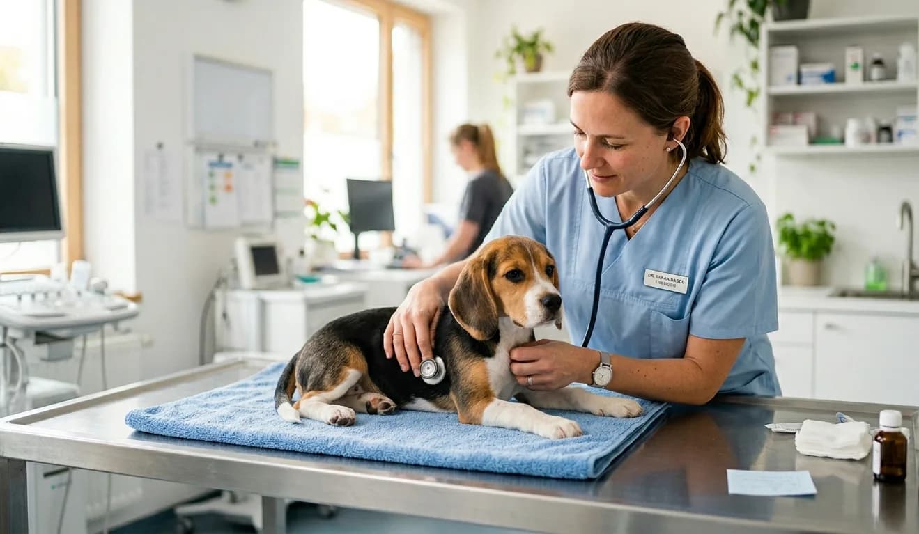 Tierarzt untersucht einen Welpen – Impfungen und Gesundheitsvorsorge.
