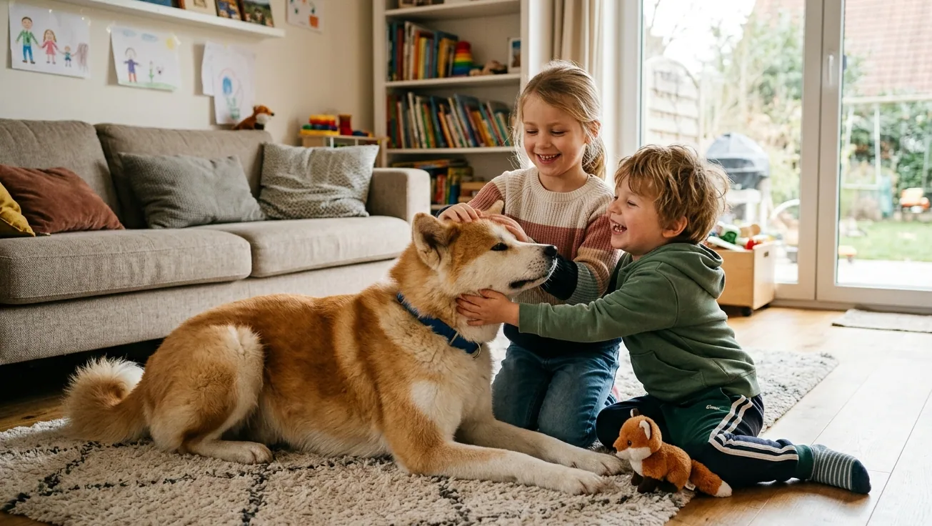 Akita beim entspannten Spaziergang in der Natur