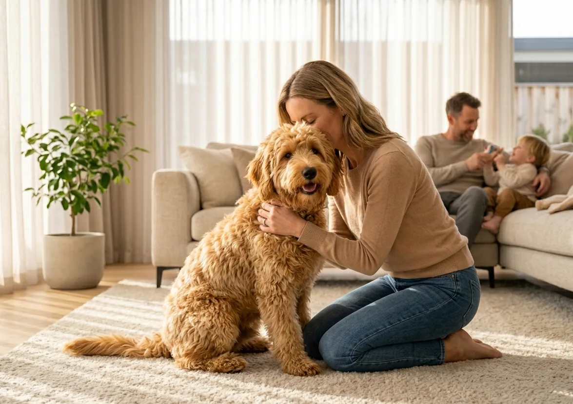 Goldendoodle beim Spielen – sein fröhliches Wesen ist ansteckend