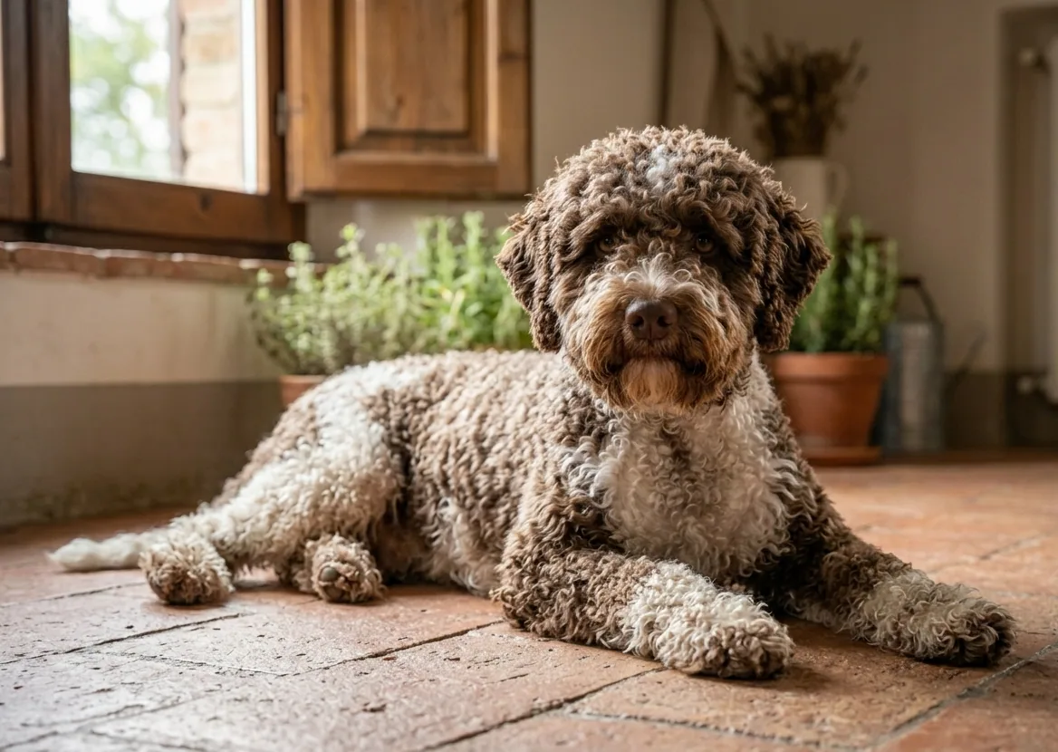 Lagotto Romagnolo mit lockigem Fell – fröhlich und aufmerksam