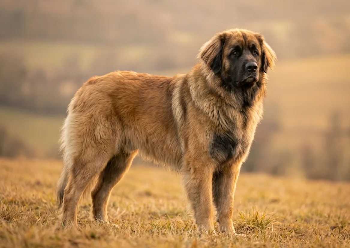 Leonberger Portrait – imposanter Rüde mit ausgeprägter Löwenmähne und schwarzer Maske