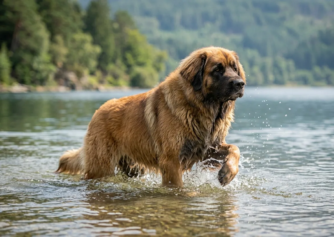 Leonberger mit prächtigem goldenem Fell – die üppige Mähne und Befederung erfordern regelmäßige Pflege
